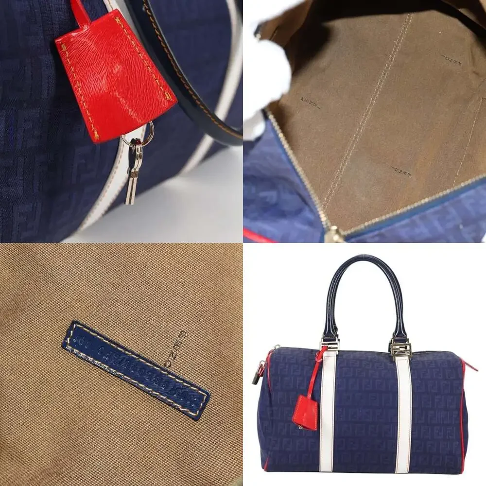 FENDI Zucchino Canvas Boston Bag Navy Gold